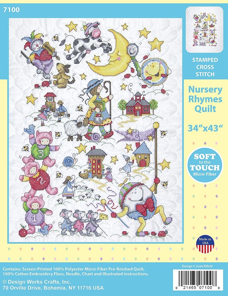 Design Works Crafts Janlynn Stamped for Cross Stitch Baby Quilt Kit, Nursery Rhymes - Image 2